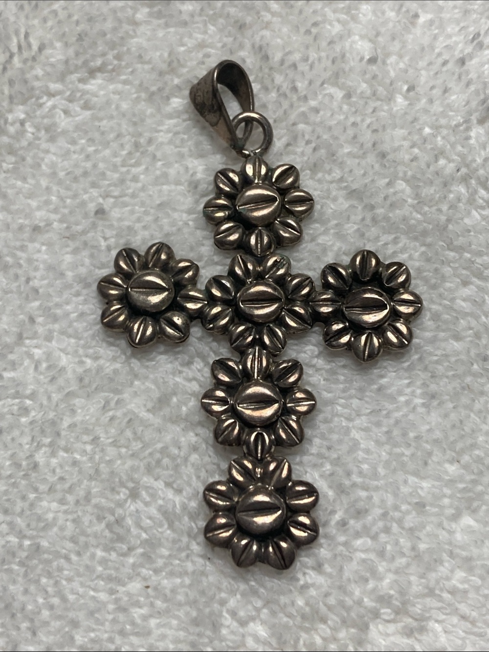 Sterling Silver Floral Cross Pendant in Dark Silver Tone